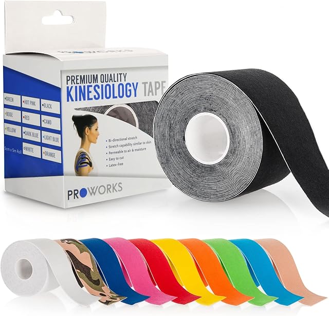 Proworks Kinesiology Tape | 5m Roll of Elastic Muscle Support Tape for Exercise, Sports & Injury Recovery