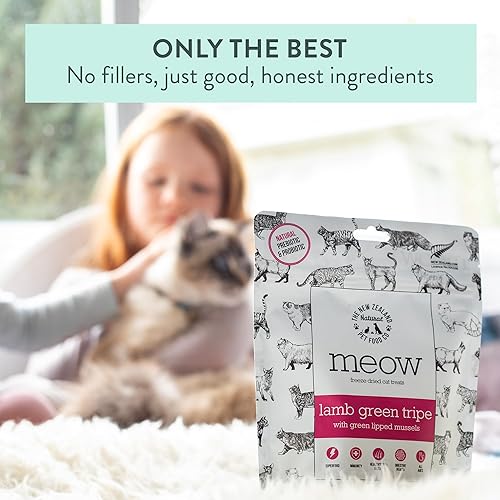 Miniatura 5 de The New Zealand Natural Pet Food Co MEOW - Golosinas liofilizadas para gatos  Tripe verde de cordero con mejillón verde de Nueva Zelanda, alto