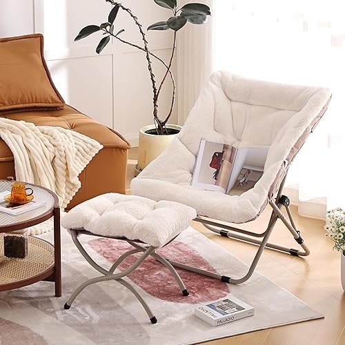 Miniatura 7 de Cómoda silla plegada, silla plegable de gran tamaño de piel sintética suave, silla flexible para niños, niñas, adolescentes y adultos, silla lunar