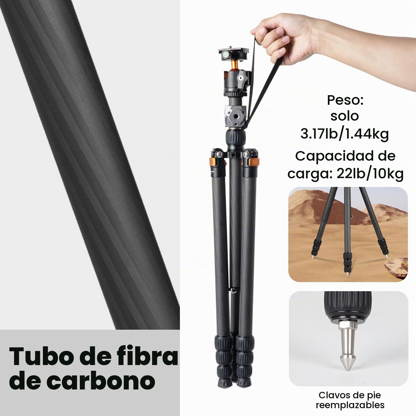 TARION Trípode de Fibra de Carbono para cámara de - 67 Pulgadas trípode Profesional DSLR con Doble rótula panorámica Zapata fría trípode de Viaje para cámaras videocámaras fotografía