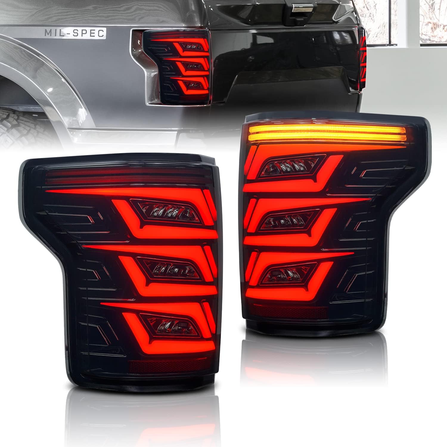 New LED Tail Lights for Ford F150 Pickup 2015-2020 w/Turn Signals Brake Reverse Light DRL, Smoked Rear Lights Assembly for F150(Not Fit BLIND Model & Factory LED Version)