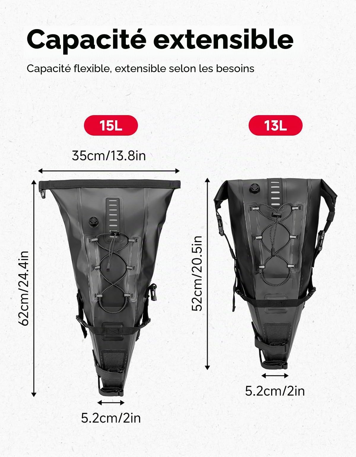KEMIMOTO Sacoche de Selle Vélo Etanche, 15L Sac de Selle Velo avec Réfléchissant, Sacoche de Arrière pour Vélo Route de VTT BMX MTB