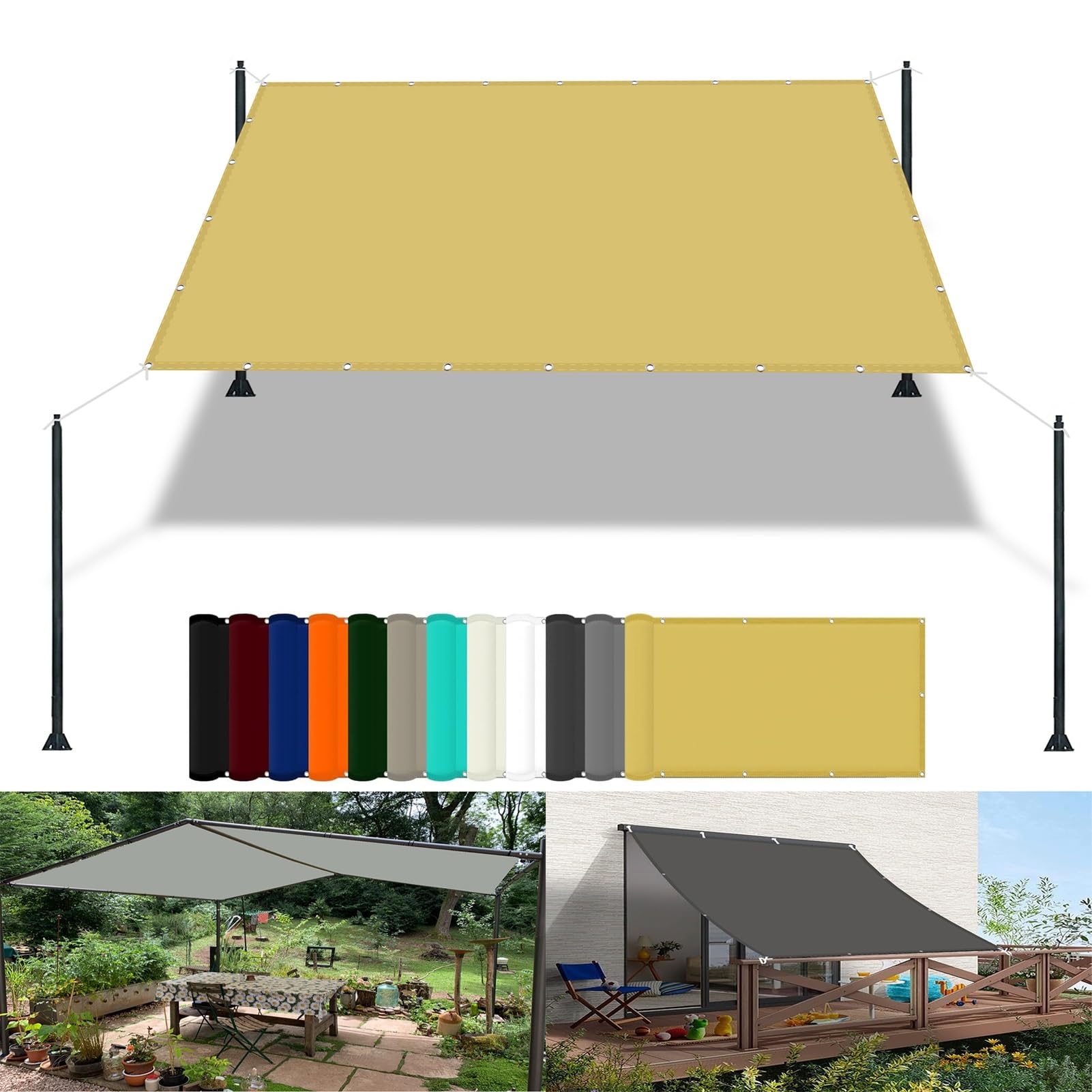 Garden Sail Canopy 3 x 3.8 m(9.8 x 12.5ft) Waterproof Garden Sun Shade Sail with Free Rope UV Block Weather-Resistant with Grommets Pes Shade Netting for Carport Swimming Plants, Cream Color — image 1