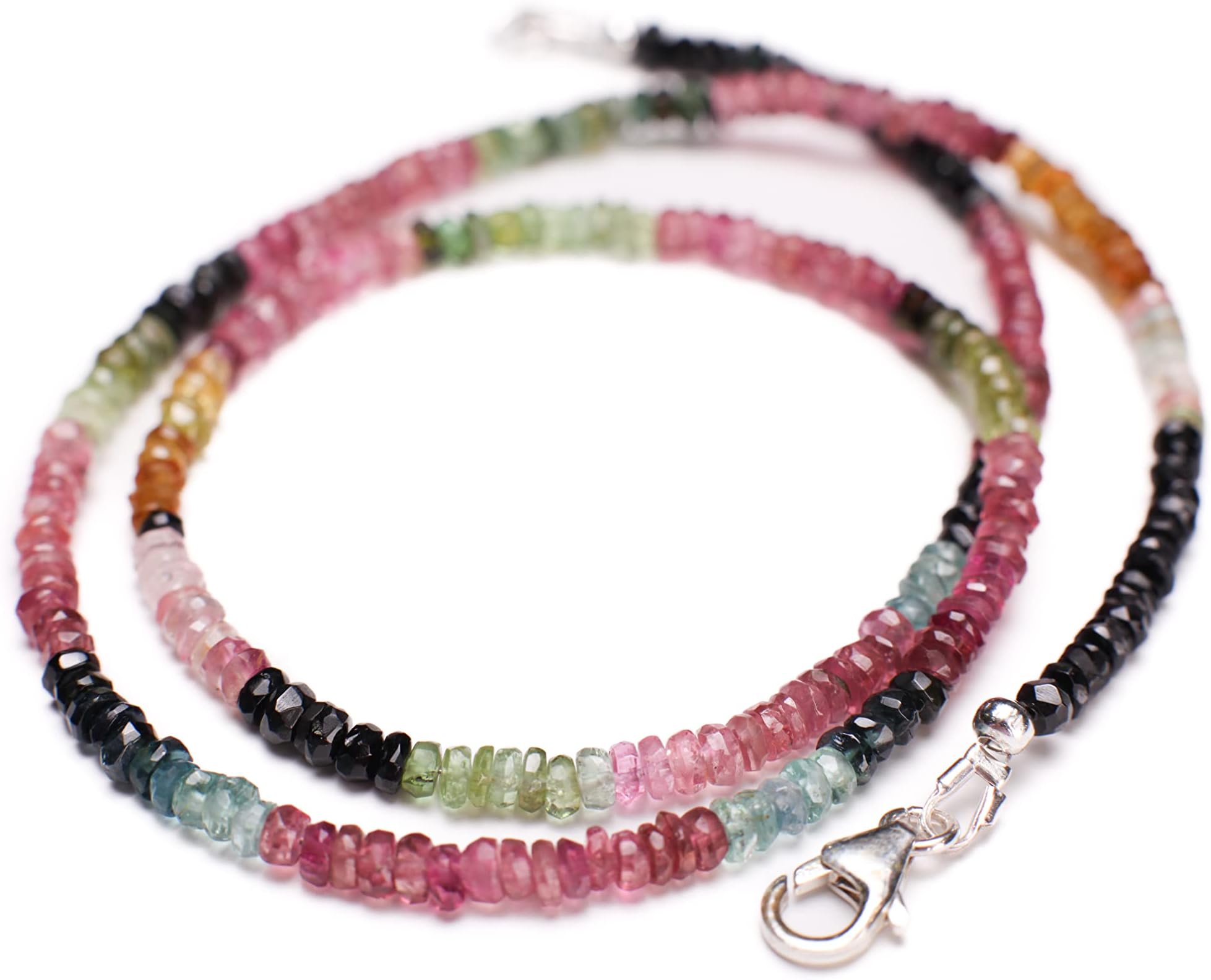 Oppy'sGenuine Multi Watermelon Tourmaline 3.5-4mm Faceted Rondelle Necklace in 925 Sterling Silver Clasp, Healing, Energy, Precious Gift (17")