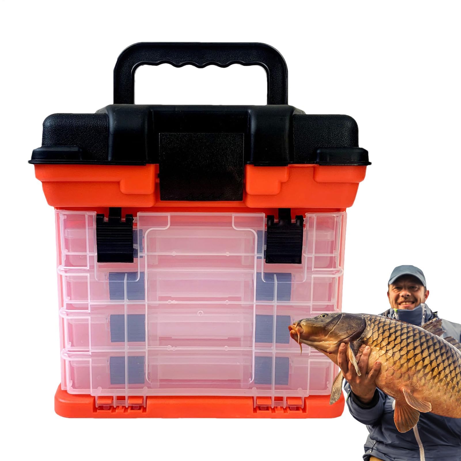 Angelköder-Aufbewahrungsbox mit gepolsterten Sitzen und Gurten, Aufbewahrungsbox für Angelköder, mit verstellbarer Trennwand und gepolsterten Schaumstoffschalen, langlebige Tragelösung für Angler