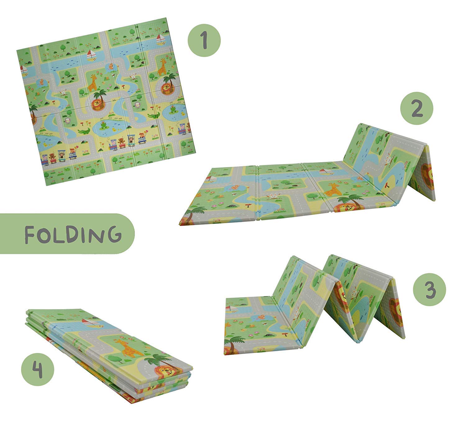 Tappeto Gioco Bambini Pieghevole 180x200 Cm - Reversibile, Impermeabile, Non Tossico (XPE Animali) - Foto 3