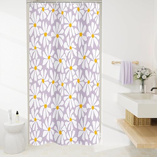 Miniatura 85 de Cortina de ducha floral de margaritas azules, cortina de ducha bohemia con flores de primavera para baño femenino, juego de cortina de ducha moderna