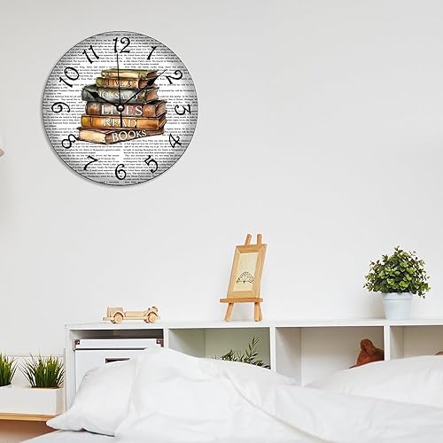 Miniatura 7 de Reloj de pared decorativo con libros que vivió mil vidas leyendo libros, relojes de PVC de 10 x 10 pulgadas, funciona con pilas, reloj silencioso de