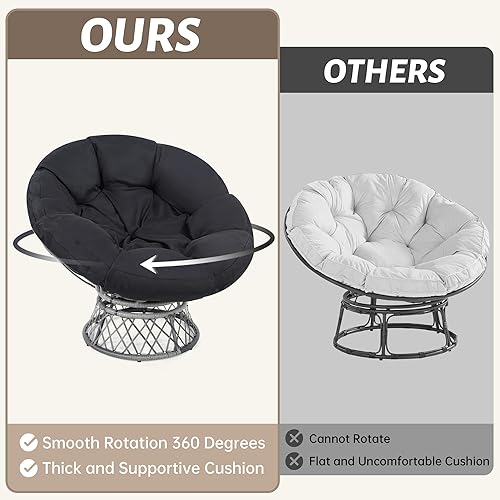 Miniatura 3 de Silla circular Papasan giratoria de ratán de gran tamaño 360, silla de sala de estar, platillo de mimbre ideal para patio, dormitorio, marco gris