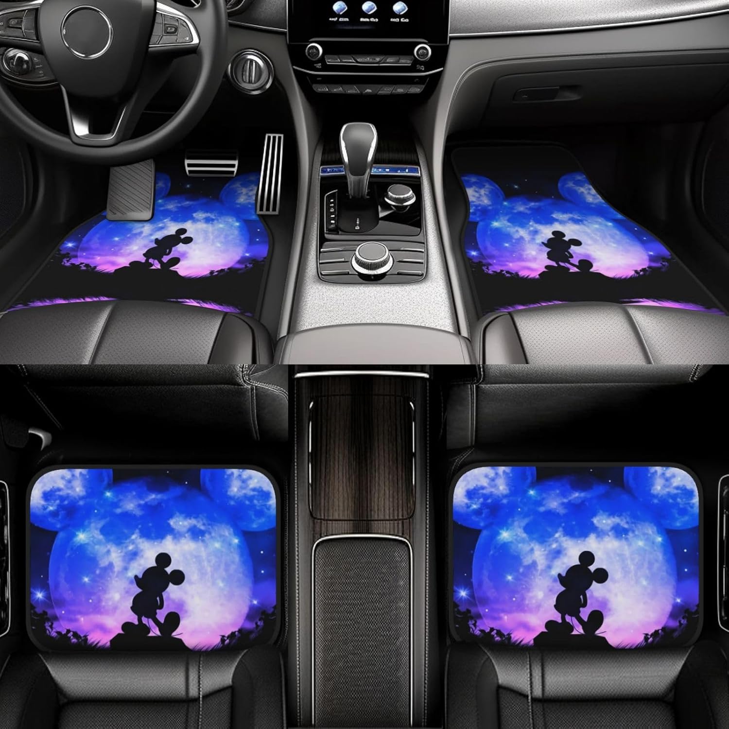 ミッキーマウス (2) カーマット 4点セット フロアマット 車 軽/普通車 1台分 フロント2枚 リヤ2枚 丸洗いOK ズレ防止加