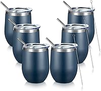 Vista 15 de COMOOO Vaso de vino de 12 onzas con tapa y popote, copa de vino de acero inoxidable, copa de vino de doble pared aislada al vacío para vino, Blanco