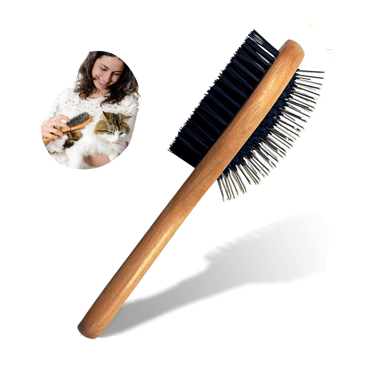 London Lux Double Sided Pin and Bristle Bamboo Dog Brush| Cat Brush for Cleaning Loose Fur and Dirt. This Dog Grooming Brush Suitable for Long, Short, Thick, Wiry, or Curly Hairs