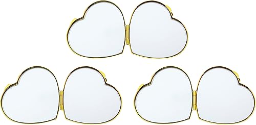 Miniatura 3 de Stephanie Imports Juego de 3 espejos compactos delgados con aumento de doble cara en forma de corazón (tamaño pequeño, dorado)
