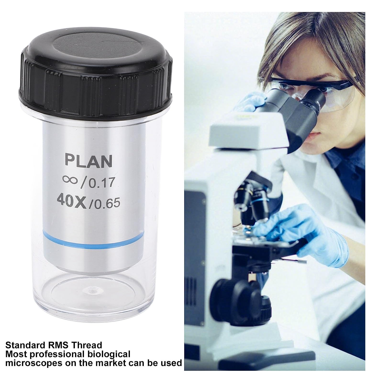 Tbest Lente Objetivo Indusal Plies, Rosca 40X Rms, Visión Amplia, Lente Objetivo de Microscopio de Alta Traitancia 95, EON Científico