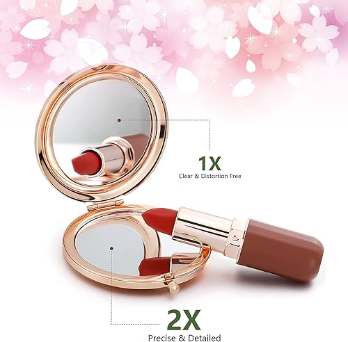 Miniatura 4 de Espejo compacto para mujer, mini espejo redondo de maquillaje de viaje, bonito espejo de bolsillo plegable portátil para bolso, espejo de bolsillo