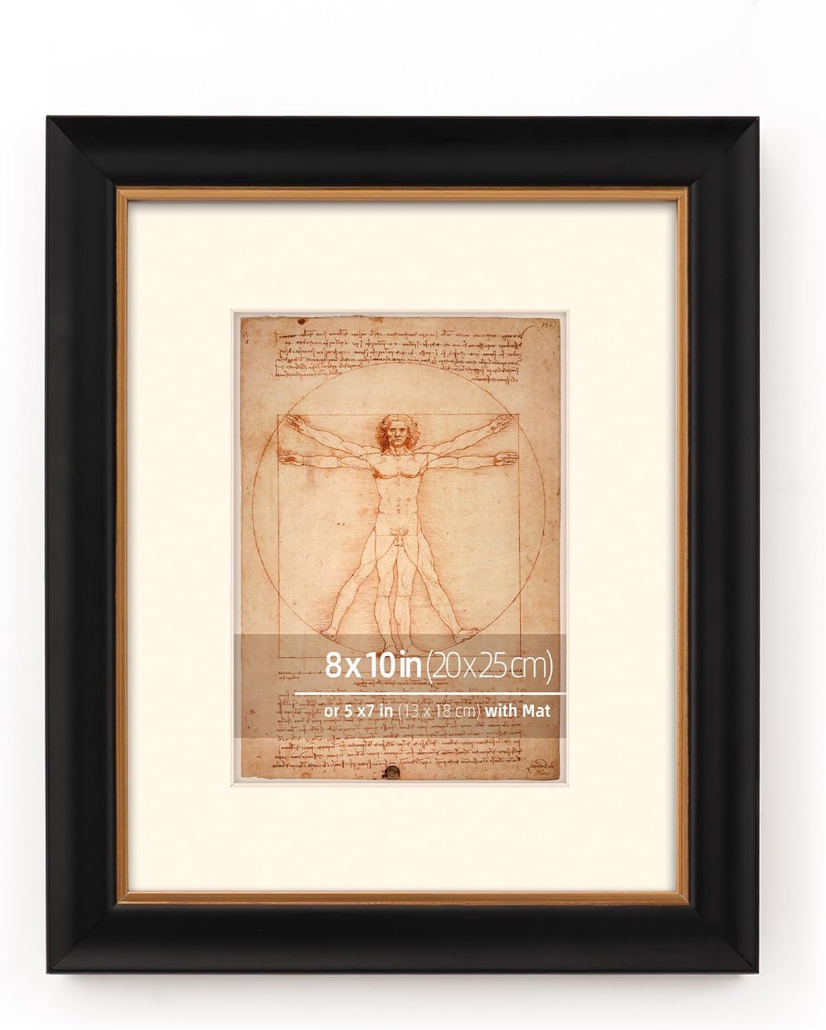 8x10 Black Gold 2 Tone Vintage Studio Picture Frame, Two Way Display, Hand Crafted Solid Wood Molding and Antique Foil Two Tone Mixed, Creamy Museum Archival Matted to 5x7 inch and Real Glass Protection, Gold Trim