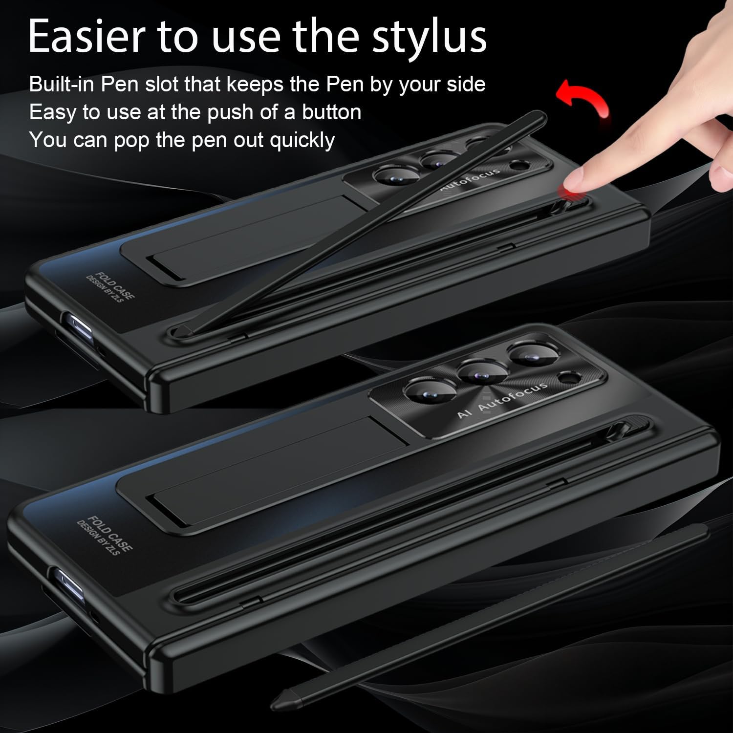 for Galaxy Z Fold6 Case, with Compact S Pen Holder & Screen Protector, Rugged Hinge Protection, Camera Lens Cover, Full Body Protective Phone Case for Samsung Z Fold 6, Black
