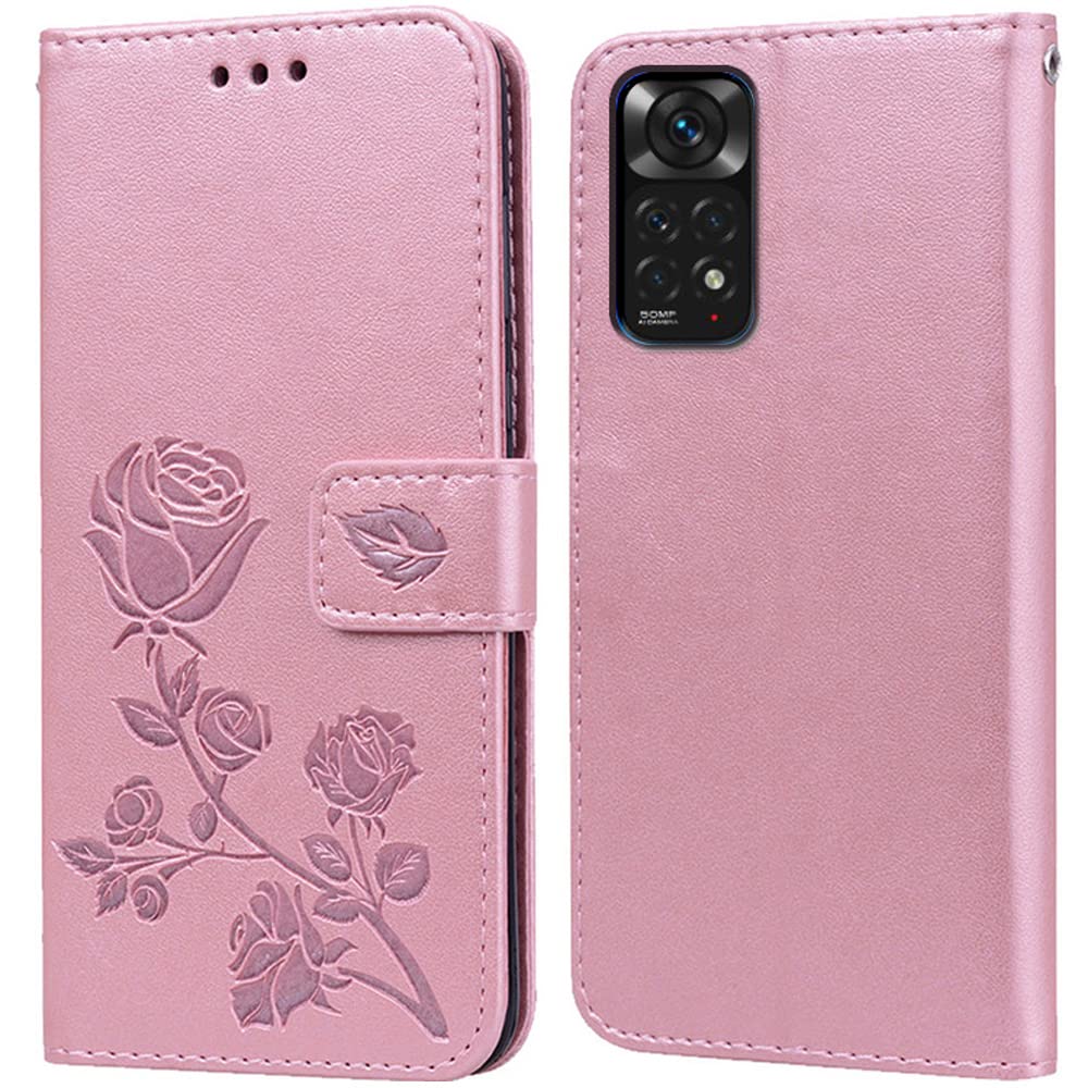 Cover A Portafoglio Con Fessura Per Carte E Supporto, Per Xiaomi Redmi Note 11 4G / Note 11S, Pelle PU Con Motivo Floreale, Morbido TPU Interno - 4