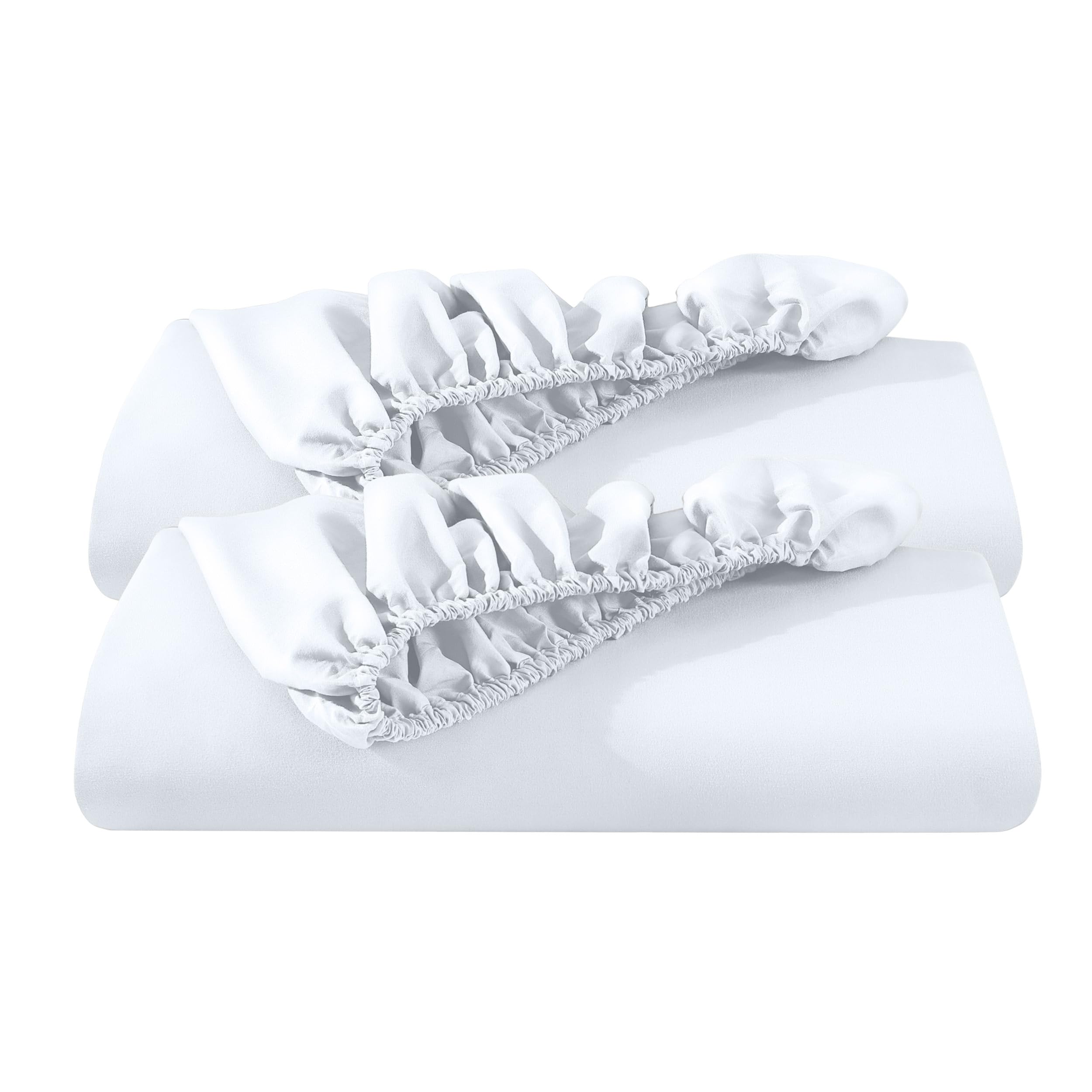 2-Pack Fitted Bottom Sheets Full XL - Premium 1800 Ultra-Soft Wrinkle Resistant Microfiber - Deep Pocket (Full XL, White)