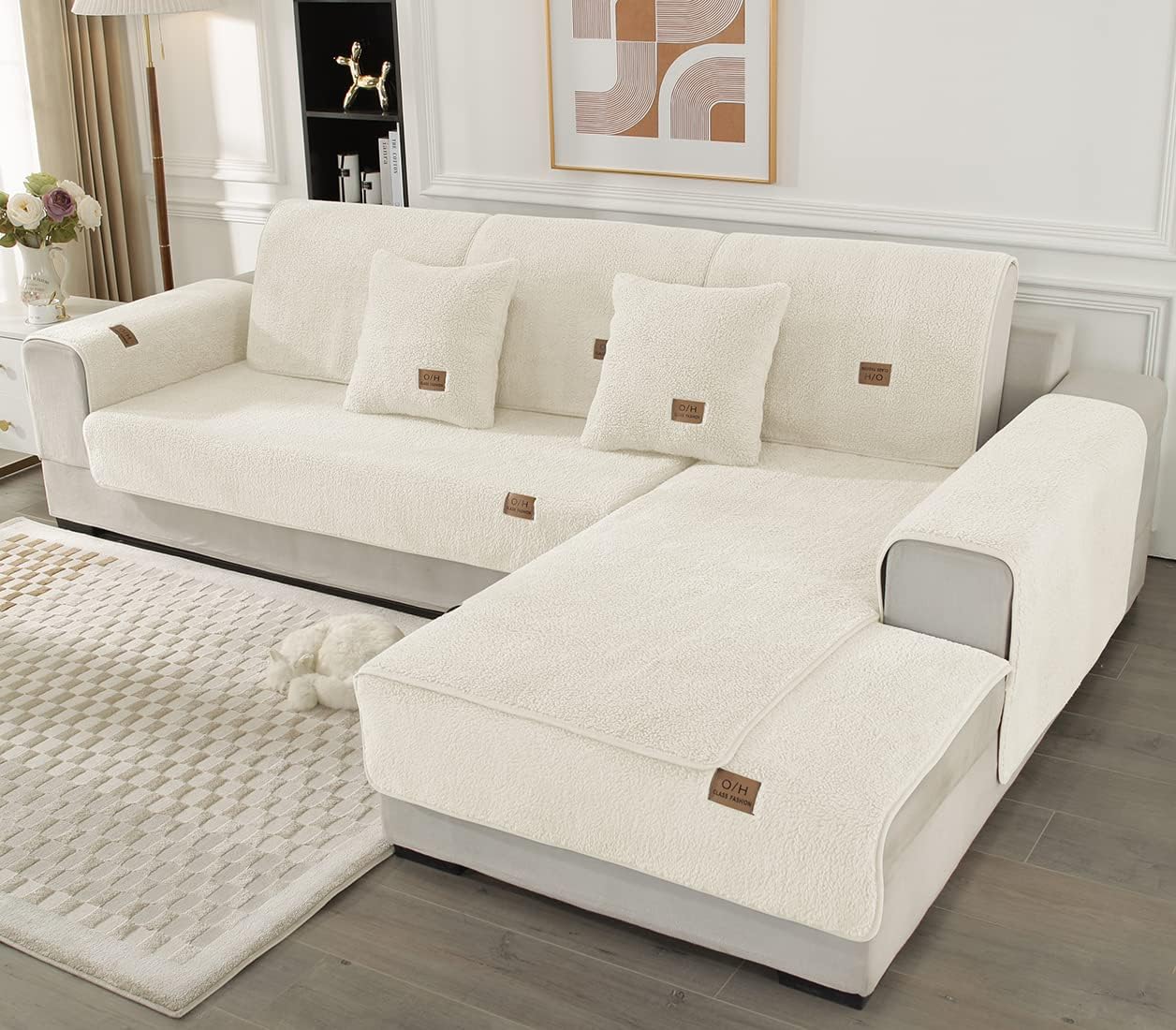 Soft Sherpa Fleece Sofa Couch Covers Fluffy Warm Plush Sectional Couch Cover Non Slip Sofa Slipcover Furniture Protector for Kids Dogs Pet, 1 Piece/Not All Set (White,36"x70")