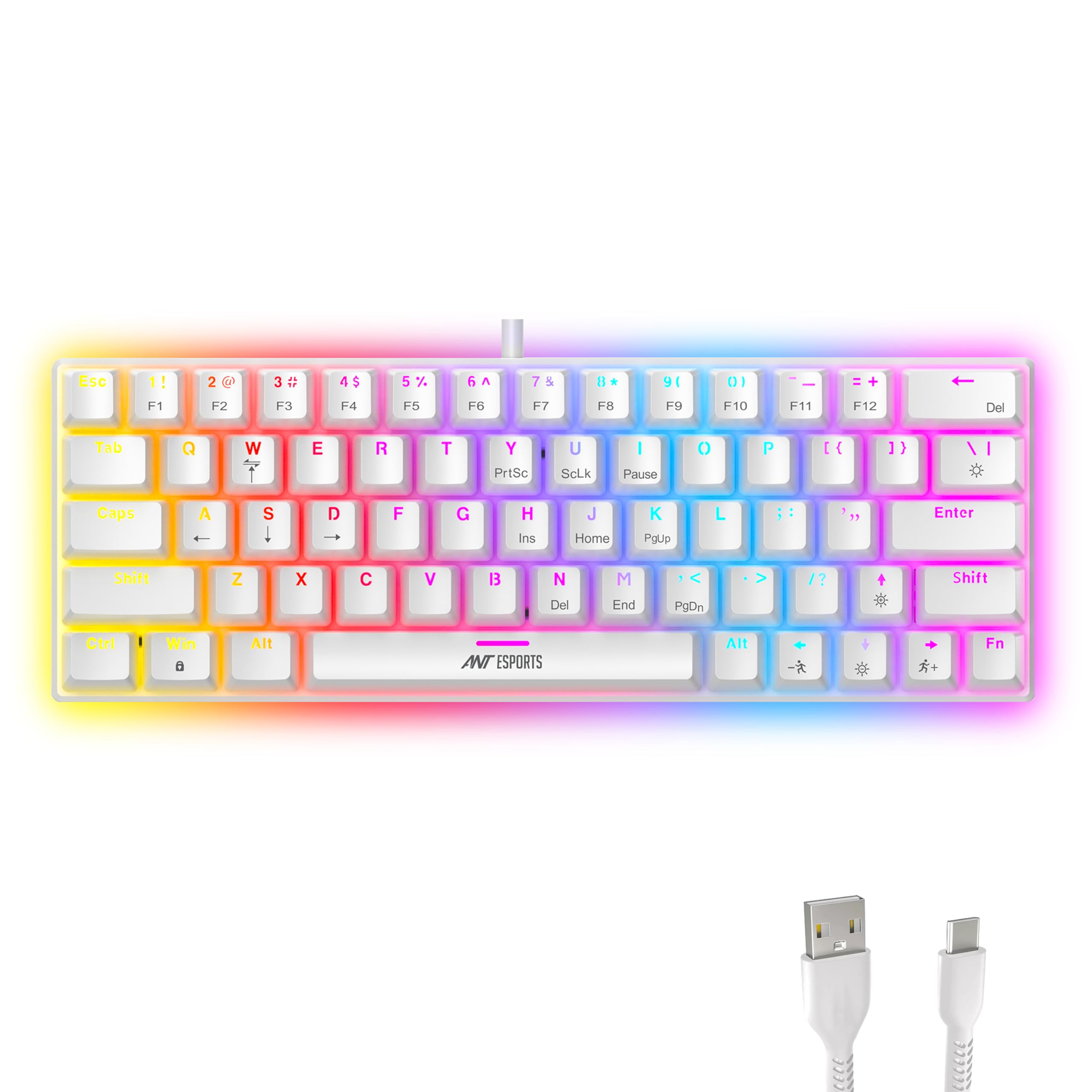 Ant Esports MK1200 Mini 60% Mechanical Keyboard – Red Switch, Rainbow Backlit