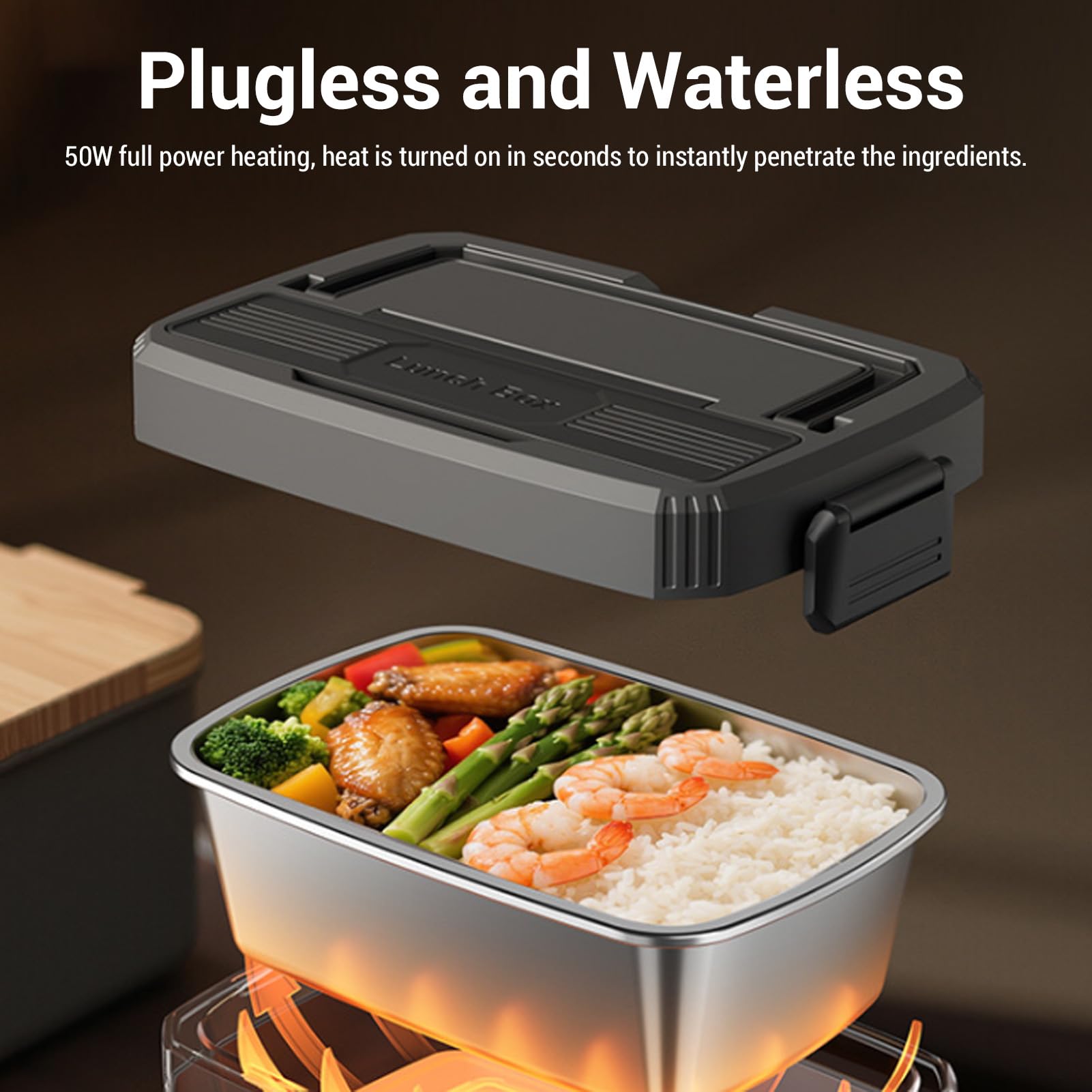 Fockety fiambreras Eléctrica para Adultos, Inalámbrica de 50 W y 1,6 L, Calentador de Comida Portátil Alimentado por Batería, fiambreras Térmica de Acero Inoxidable (1600 ml)