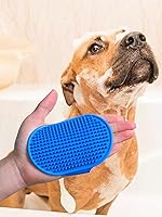 Rubber Pet Bath Brush with Adjustable Handle - Deep Cleaning Shampoo Massage for Dogs Cats, Blue