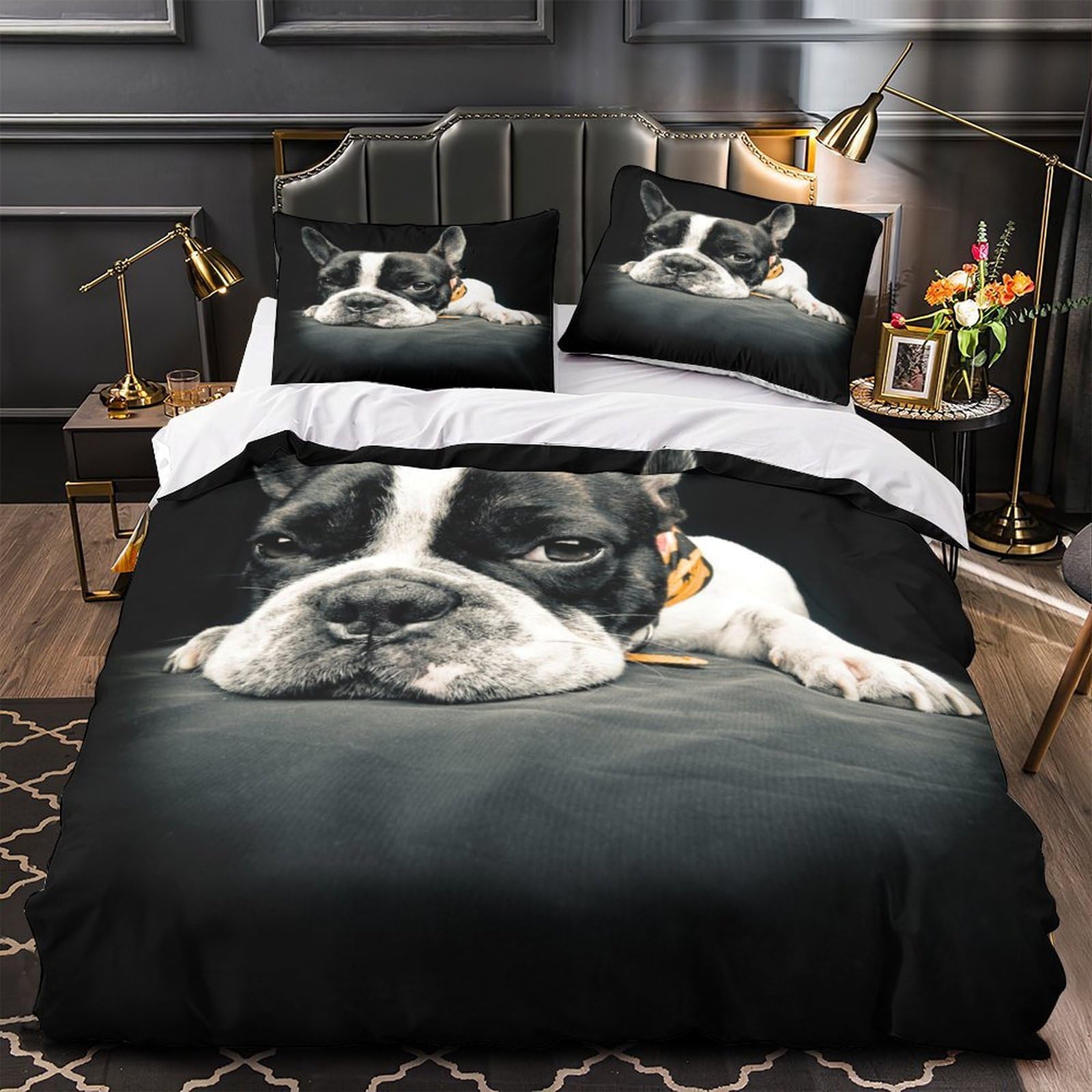 Parure de lit Bouledogue français 135x200 microffibre super douce