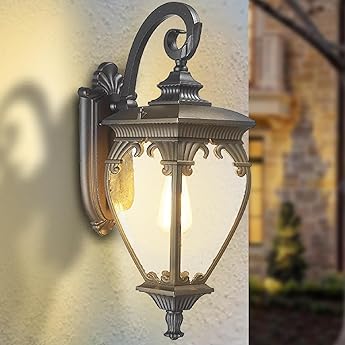 Gooseneck Outdoor Wall Lights, 14.4"H Black Vintage Industrial Exterior Lantern Light for Porch, Patio, Yard, Garden, Outside Waterproof Aluminum Wall Sconce Lamp Lighting Fixtures with Cracked Glass