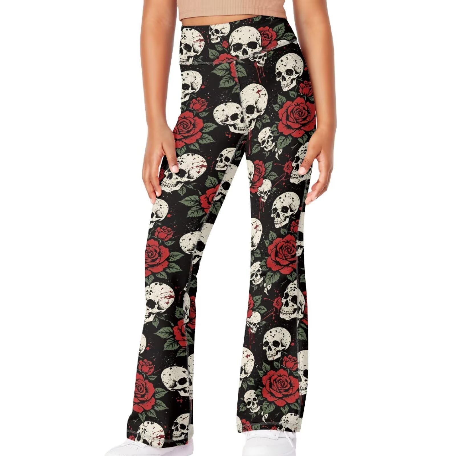 Girls Leggings Floral Print High-Waisted Flared Pants 5-14 Years