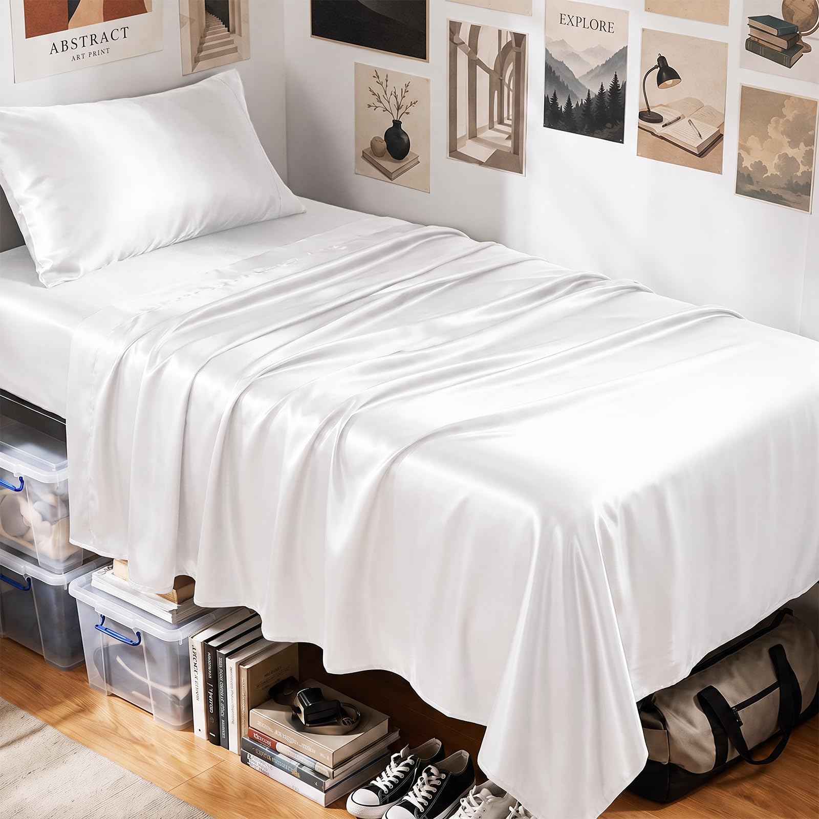 CozyLux Satin Sheets Twin XL, 3-Piece 14-Inch Deep Pocket Sheet Set