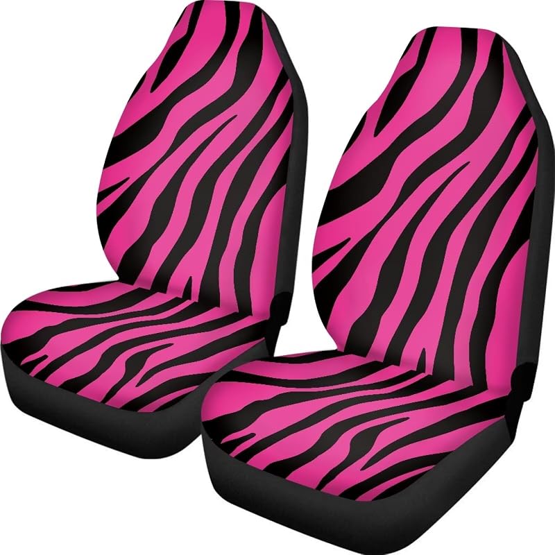 Capas para Banco Dianteiro de Carro UNICEU com Estampa de Zebra Rosa, Tecido de Microfibra de Poliéster, 2 Peças