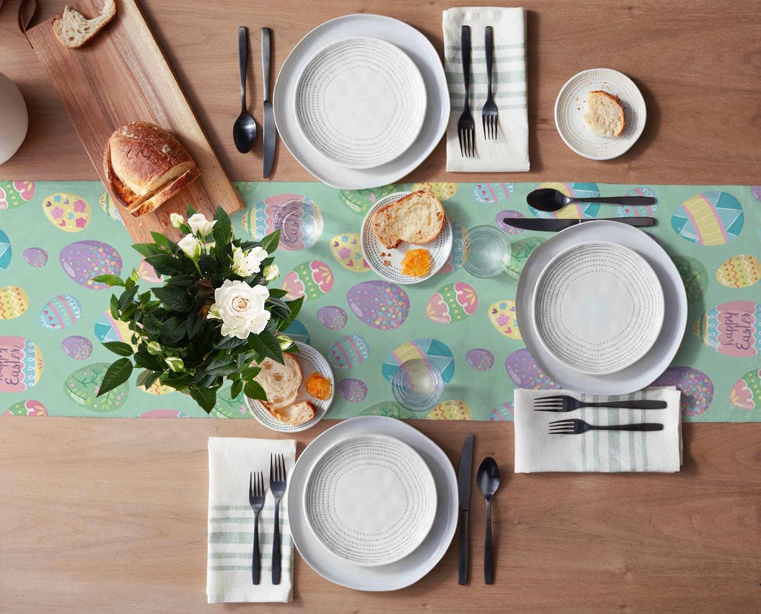 Easter Day Table Runners 13x70inch, Colored Eggs Cotton Linens Table Cloth Dresser Scarves for Parties Wedding, Coffee/Dinning Table Runner, Home Decorations
