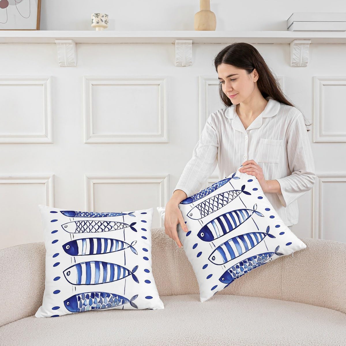 jejeloiu Ocean Fish Throw Pillow Covers Set of 2 18 x 18-Inch Kids image 4