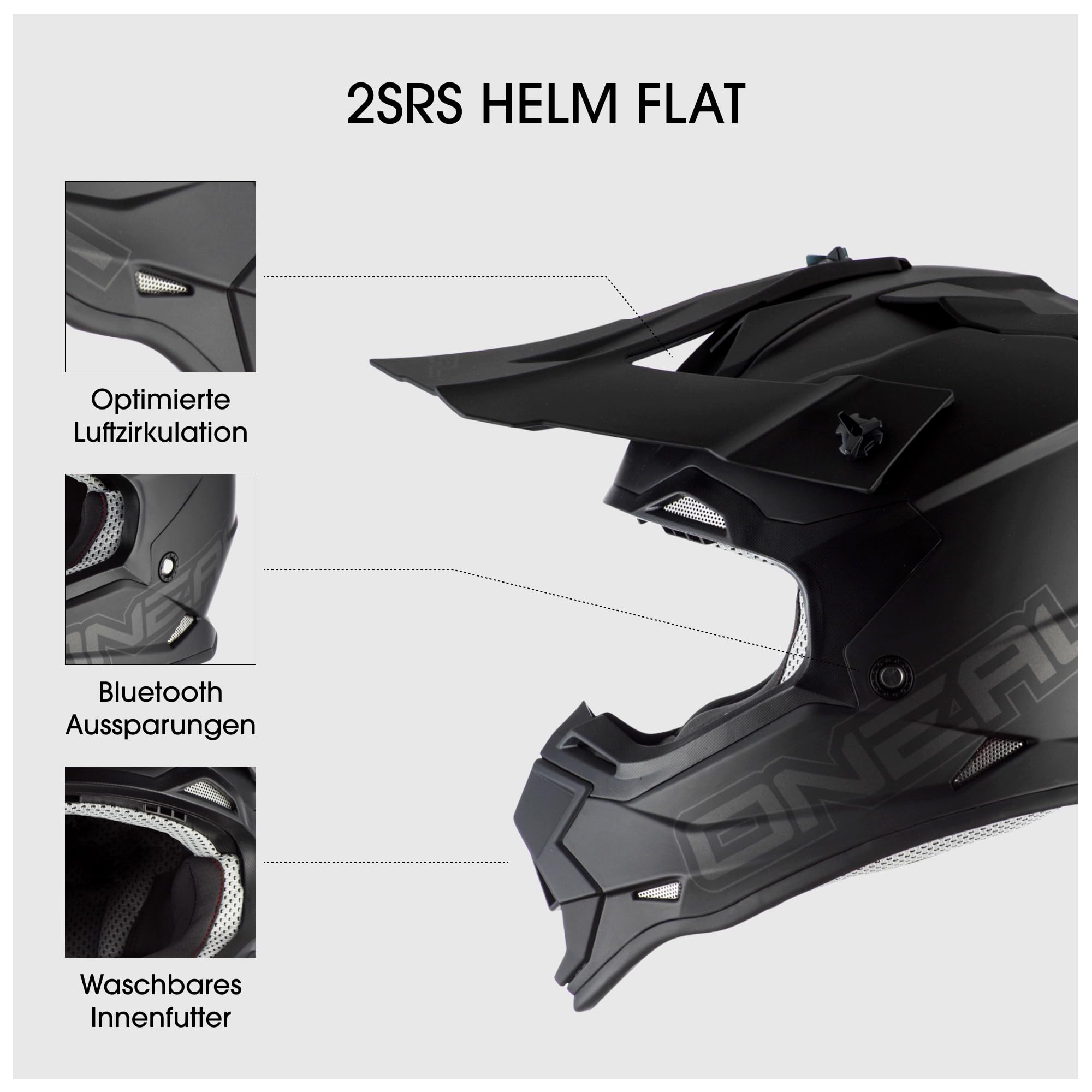 O'NEAL | Motocross-Helm | MX Enduro | ABS-Schale, Lüftungsöffnungen für optimale Kühlung | 2SRS Helmet Flat V.23 | Erwachsene | Schwarz | Größe M (57/58 cm)