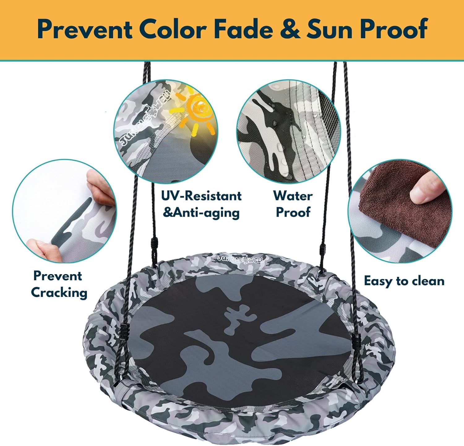 Saucer Swing – 40’’ Tree Swing Seat with 900D Oxford Waterproof Fabric for Kids & Adults | 700 lbs Weight Capacity | Adjustable Straps & 2 Carabiners for Indoor & Outdoor Fun (Camo)