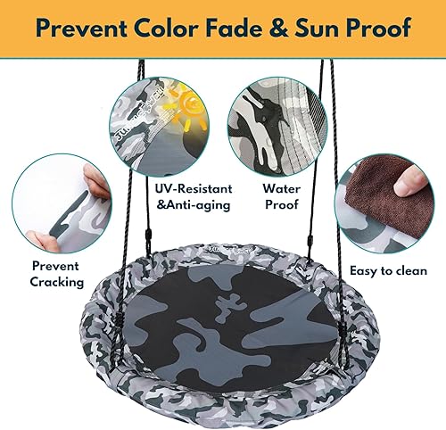 Miniatura 4 de Columpio de platillo – Asiento de columpio de árbol de 40 pulgadas con tela Oxford impermeable 900D para niños y adultos | Capacidad de peso de 700