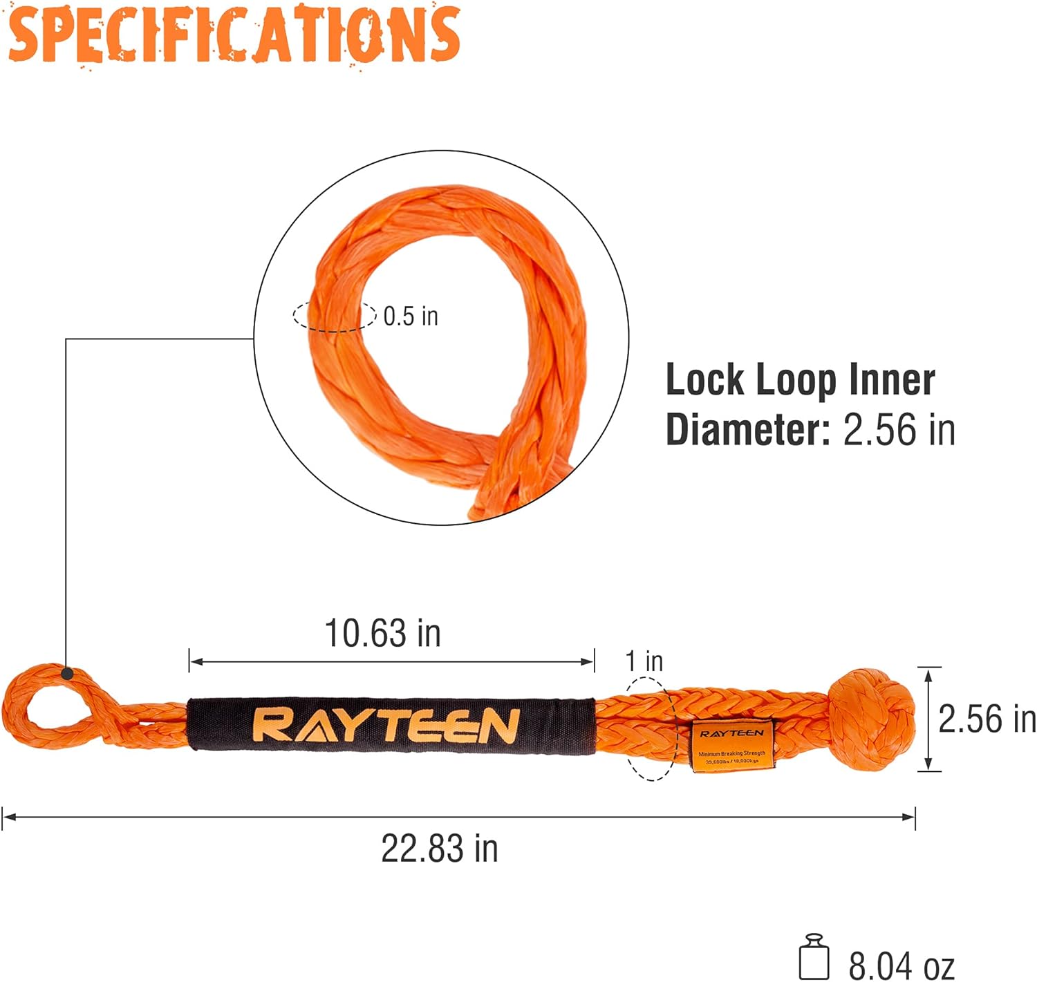 Synthetic Soft Shackle Recovery 1/2 INCHx22.83 INCH, Lab Tested 55,935LBS with Sleeve UHMWPE Orange Soft Shackle Recovery for Sailing 4X4 SUV Offroad Jeep Truck ATV UTV Farming Mining Tractor