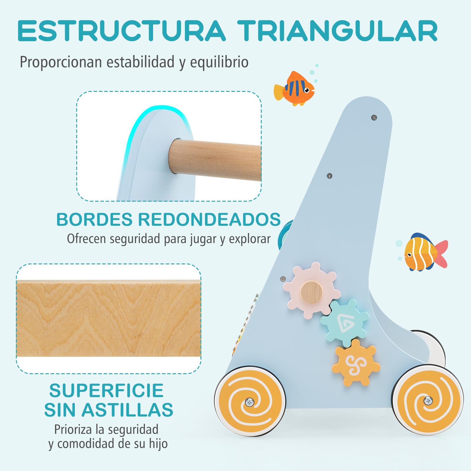 COSTWAY Andador Bebés de Madera 8 en 1, Carrito Correpasillos con juguetes y actividades, Caminador para Bebé Montessori con Ruedas, Tacata Bebe con Accesorios