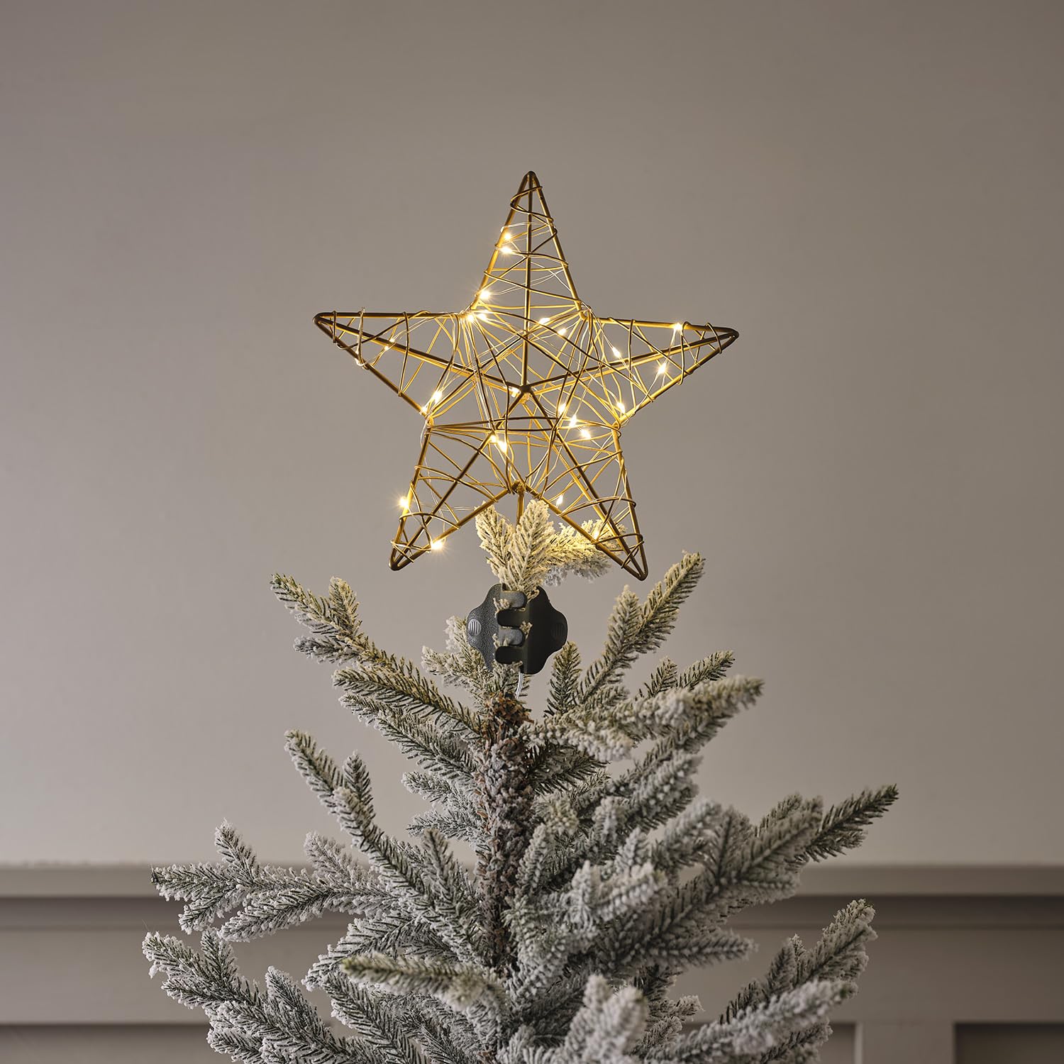 Puntale Albero Di Natale Luminoso A Stella - 20 LED, Metallo Dorato, Dimensioni 35x22 Cm, Per Decorazioni Interne Ed Esterne