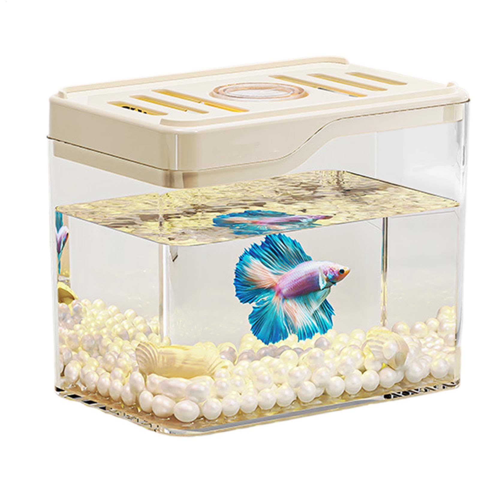 pecera pequeña, pecera Resistente, Acuario Compacto con diseño Ligero y Pantalla de luz LED Colorida para el hogar, oficinas o decoración de Regalos, 4.72 x 3.15 x 3.94 Pulgadas