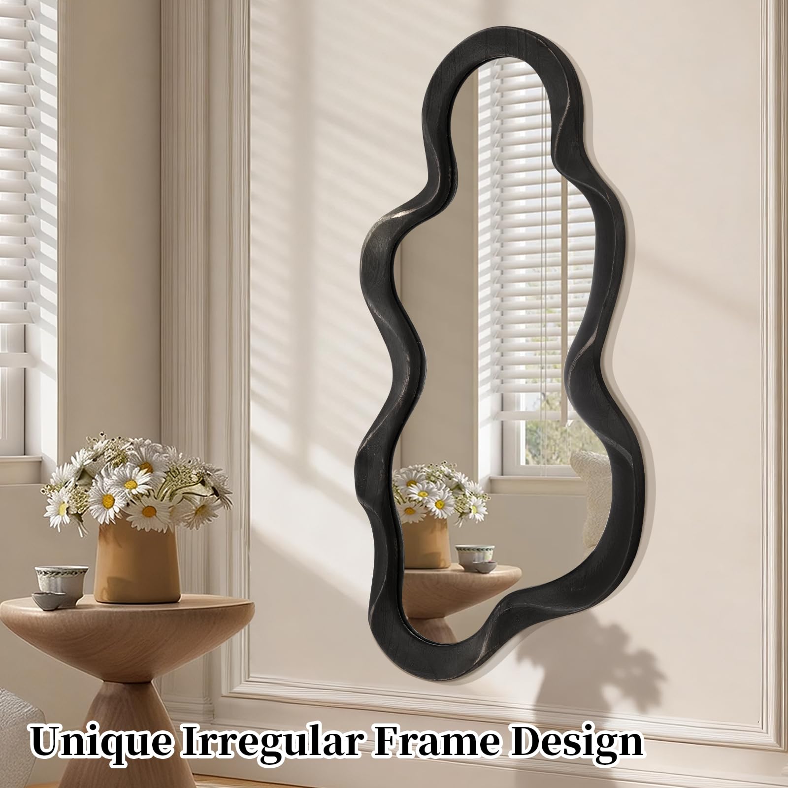 Espejo de pared asimétrico con marco de madera de nube - Espejo irregular para dormitorio, sala de estar, tocador, entrada, pasillo, espejo de pared artístico decorativo