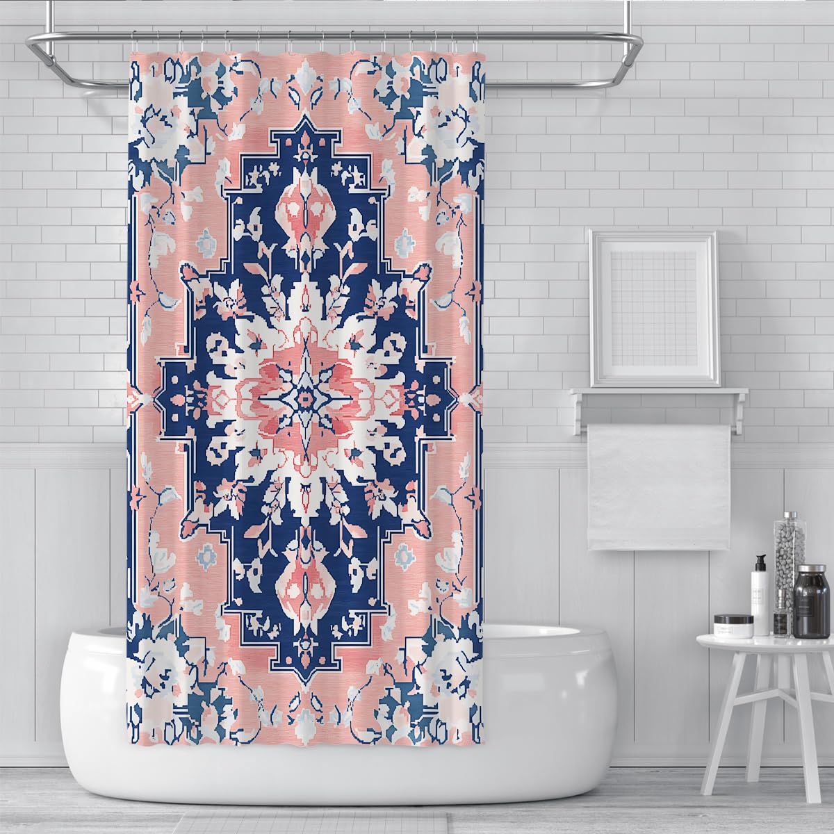 Cortina Ducha marroquí Azul Marino Rosa baño W180xL220 cm