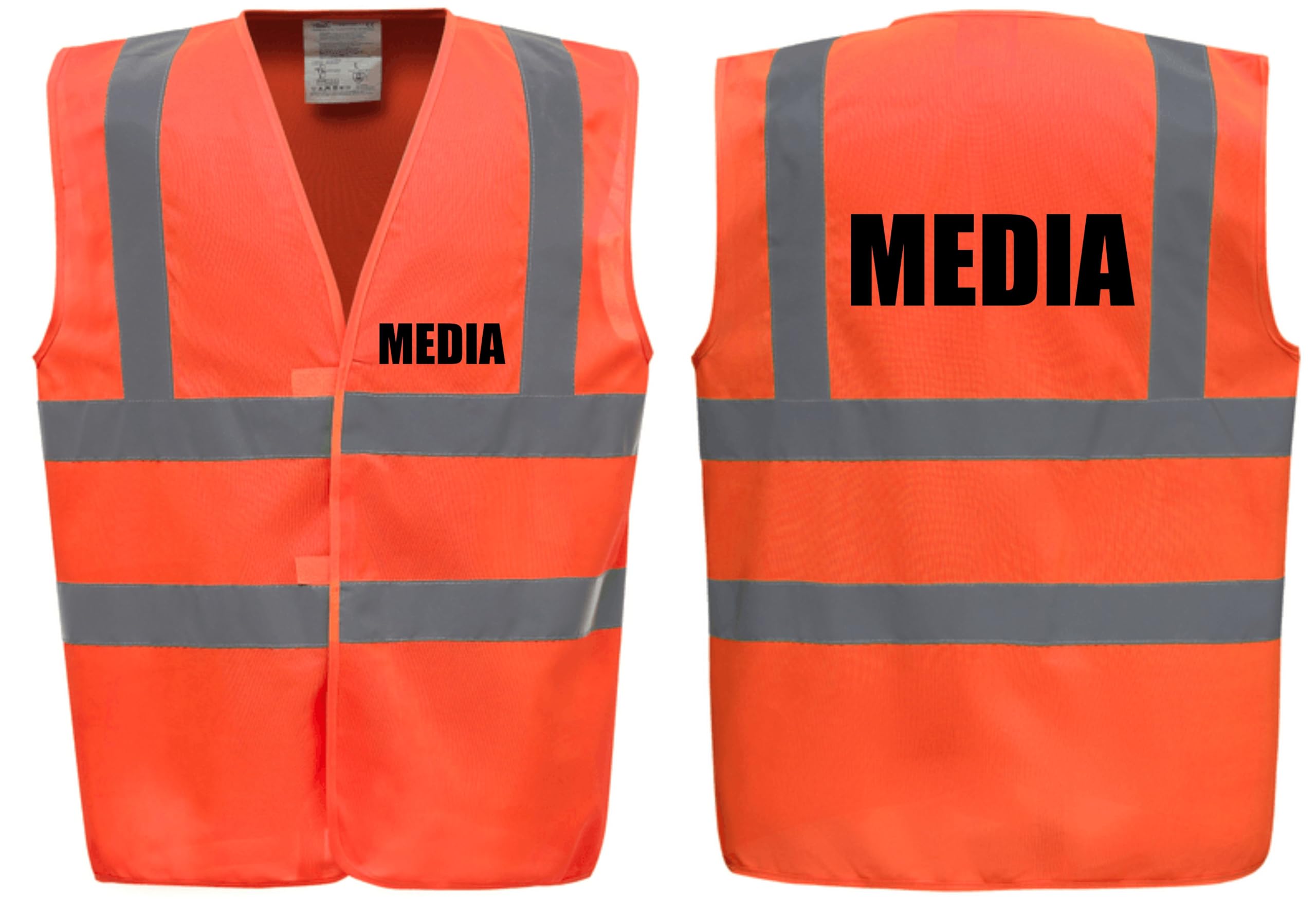 Brook Hi Vis Premium Safety Vest - MEDIA Printed Front & Back, Event Management High Viz Waistcoat, Available in 14 Colours, Festivals (Orange, Medium)