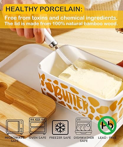 Miniatura 5 de Lumicook Mantequillera con tapa, plato de mantequilla de vaca de granja, soporte para mantequilla cubierto, dos barras de mantequilla, bandeja
