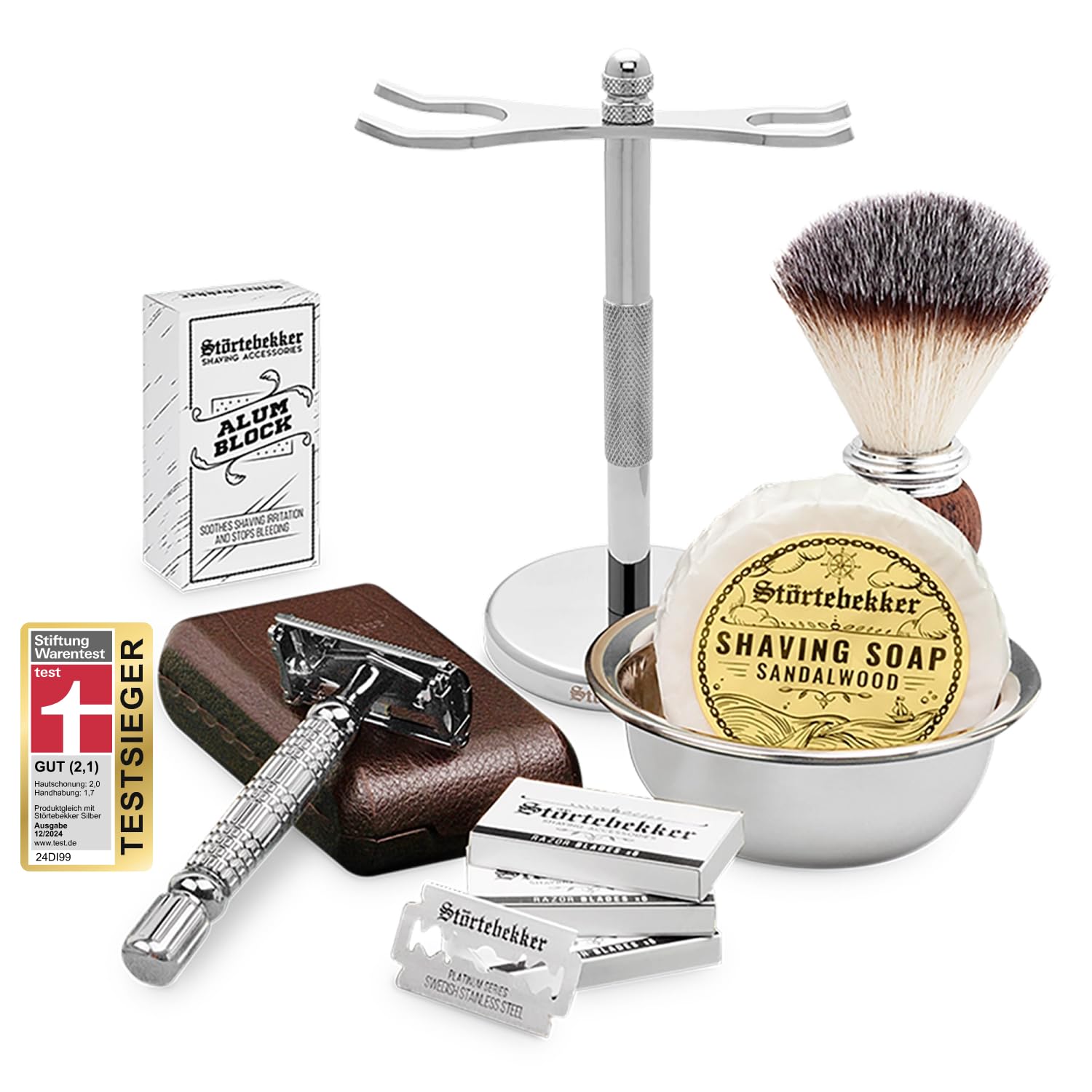Störtebekker® Premium Gentleman Essential Set - Hochwertiges Rasierset für eine perfekte Rasur - mit Rasierhobel, Rasierpinsel, Rasierseife, Rasierschale, Rasierklingen, Rasierständer und Alaunstein