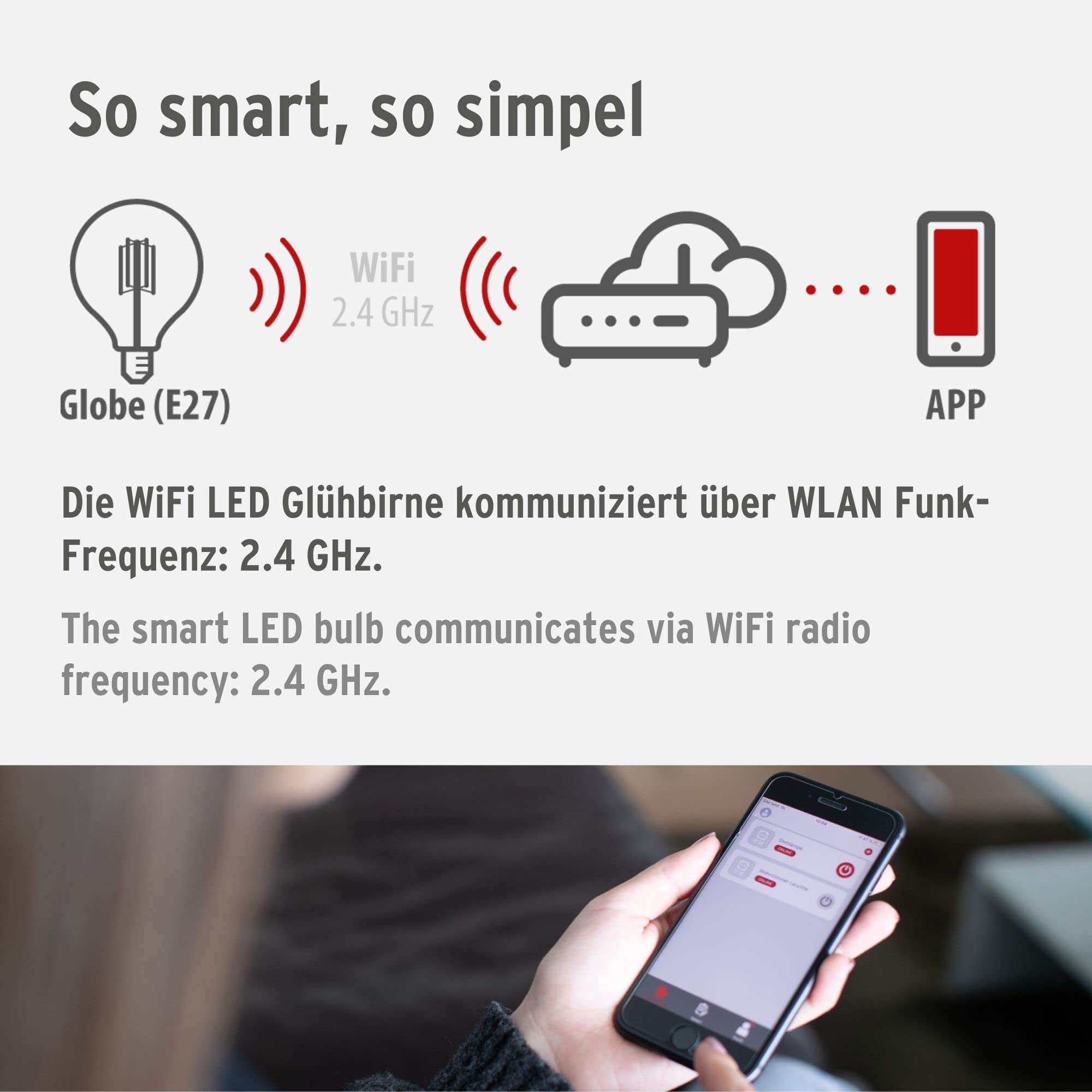 Brennenstuhl Connect WiFi Bombilla filamento LED Globe (Bombilla inteligente, compatible con Amazon Alexa y Google Assistant, bombilla E27, 470lm, 4,9W, luz cálida 2200K, luz regulable, vintage)