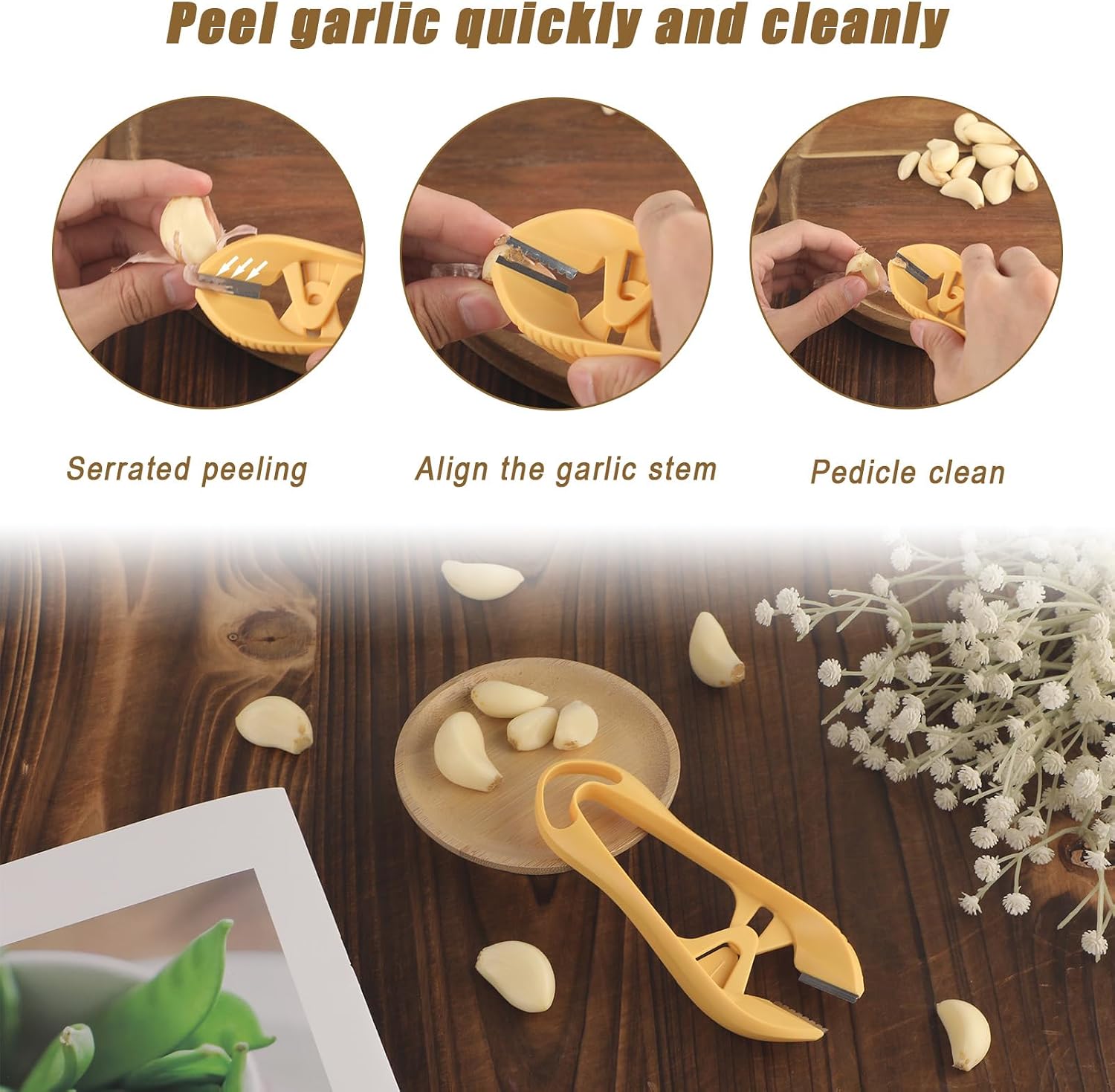 Garlic Peeler, 2025 New Garlic Tweezers with Hanging Hole Manual Peeling Skin Remover Clips Simple Easy Multipurpose Kitchen Clipper Tools for Avoiding Smell on Your Hands (Orange)