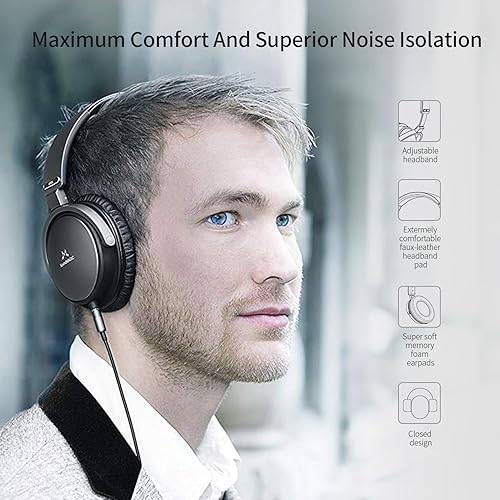 Miniatura 9 de SoundMAGIC Auriculares con cable P55 - Auriculares con aislamiento de ruido, auriculares para computadora portátil, teléfono con cabeza de PC, 2