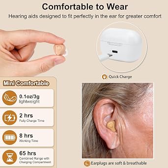 مساعدات السمع القابلة لإعادة الشحن لكبار السن ، أجهزة السمع OTC 16-Channel Digitalwith Tinnitus Relief Noise Reduction & Portable Charging Case ، مكبرات السمع لفقدان السمع للبالغين (WHITE)